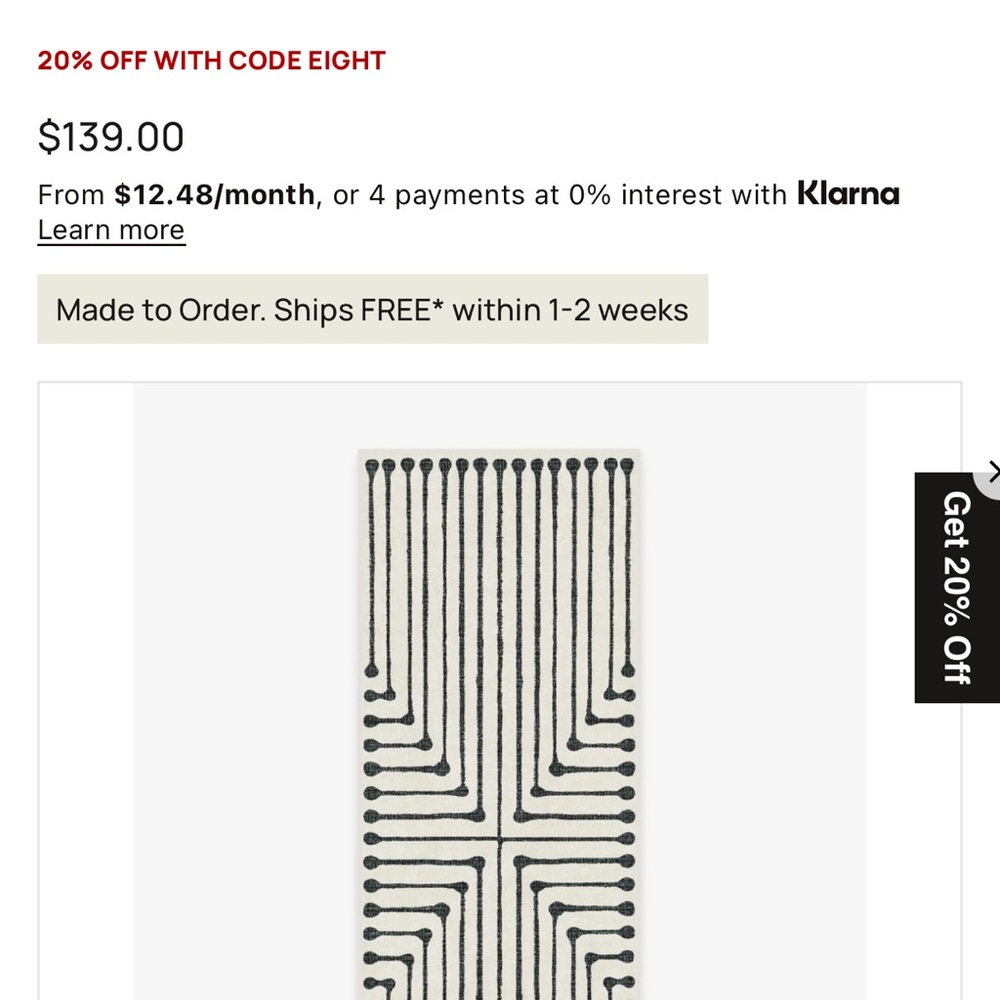 Ruggable x Jonathan Adler Black and Cream Runner 2.5 x 7 — NO PAD